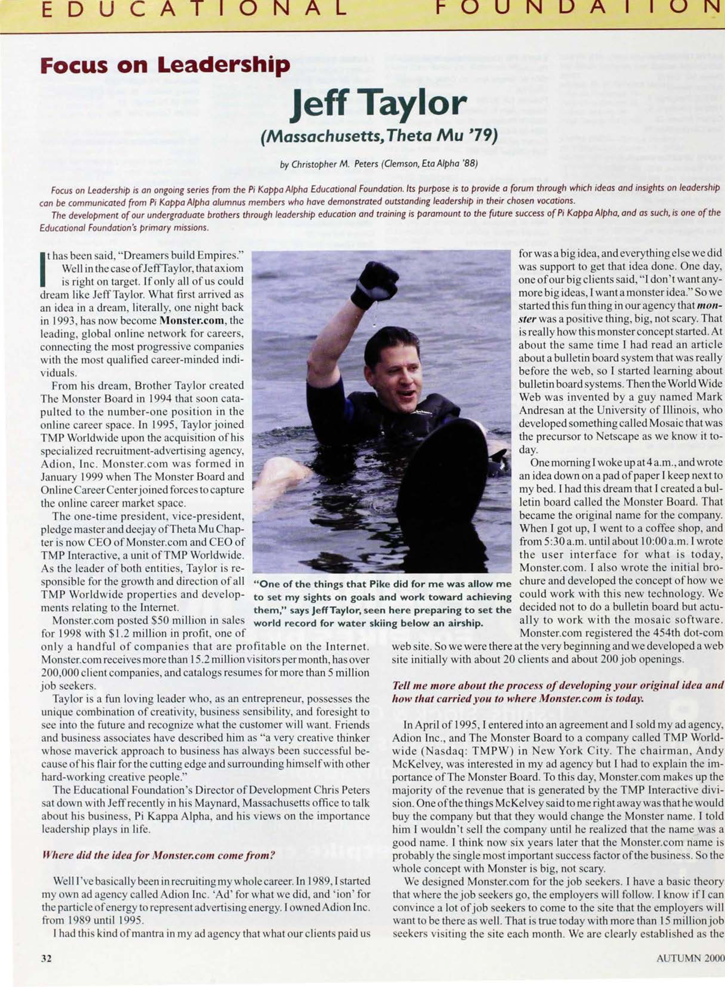 Educational Foundation: Jeff Taylor, Autumn 2000